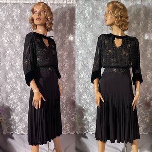 Vintage 1930s Black Studded Blouse & Skirt Size Small 30s Film Noir Goth